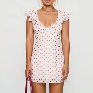 Princess Polly- White and Red Polka Dot Mini Dress- SIZE US 0